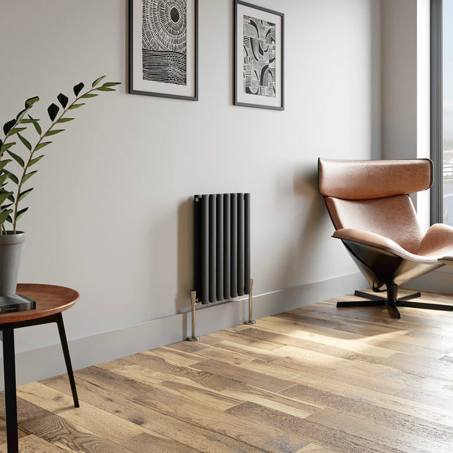 Temprazo Vertical Oval Tube Double Panel Designer Radiator - 1600 X 360Mm Anthracite - Grey / 420Mm / 600Mm / 79Mm