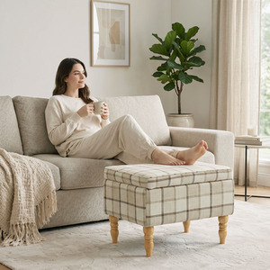 HOMCOM Linen Fabric Upholstered Footstool with Removable Top