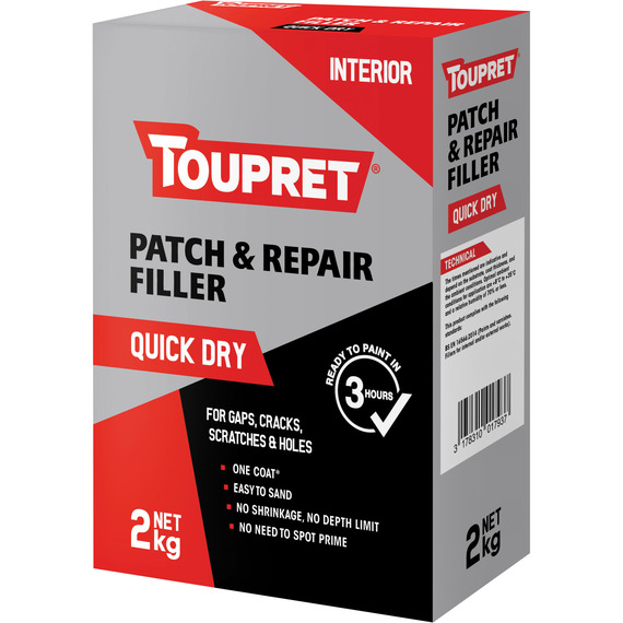 Toupret quick dry patch & repair 2kg white