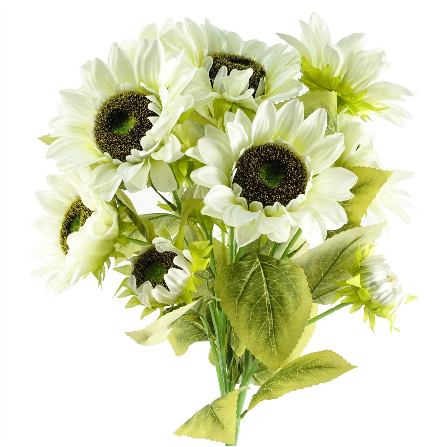 Pack Of 6 White Artificial Sunflower Stems - White