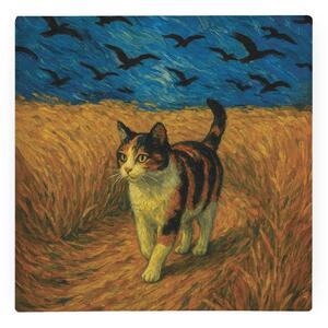 Van Gogh Wheatfield With Crows Cat Portrait Glass Hot Pot Stand - Heat Resistant Non-Slip Trivet