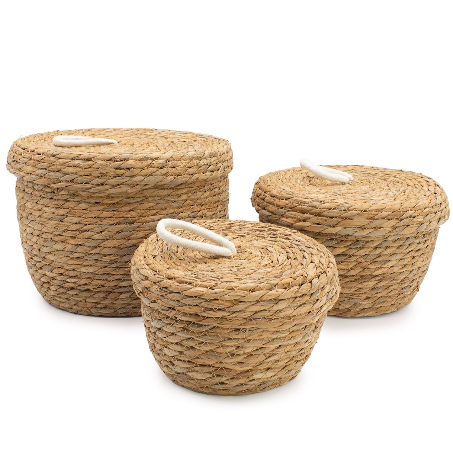 Image of Seagrass and Cotton Round Baskets with&hellip;