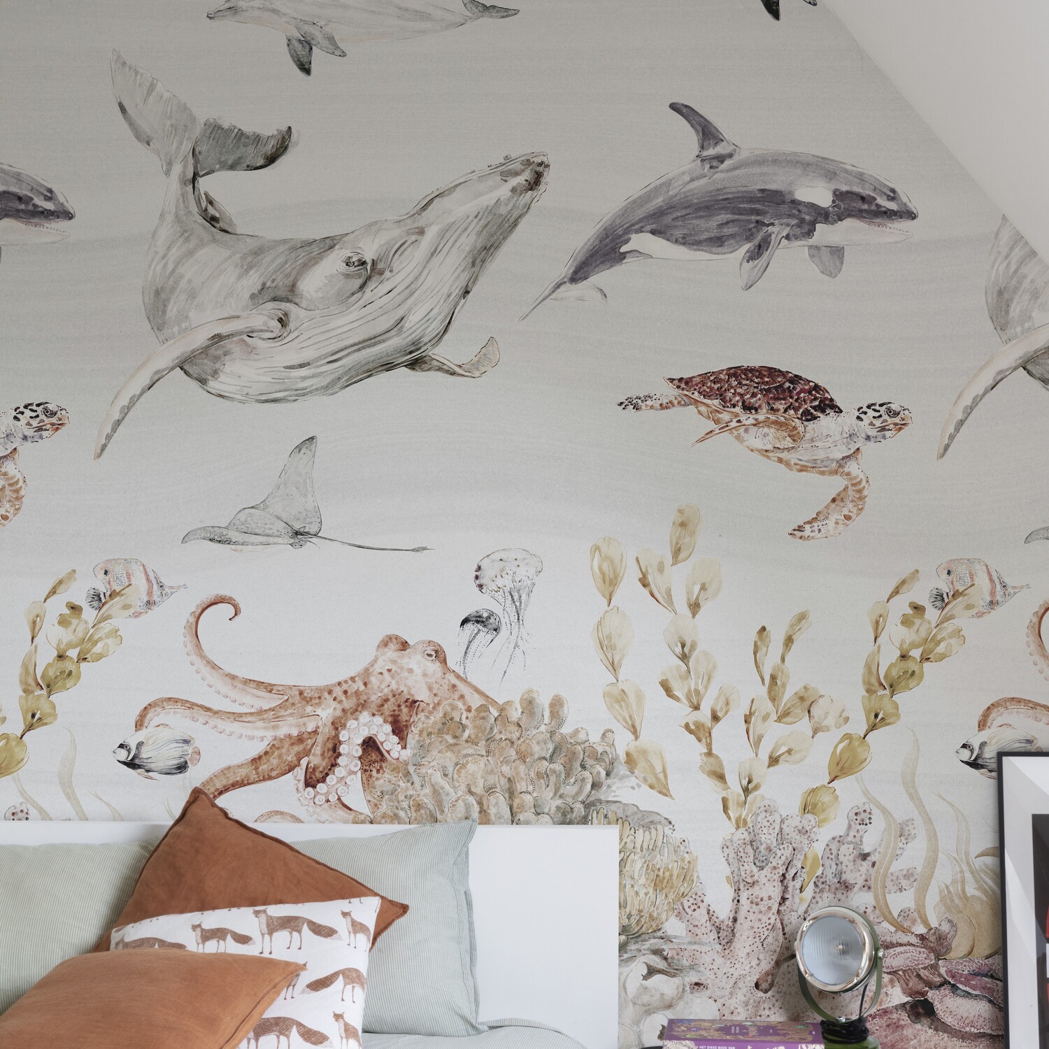Grandeco Sealife Reef Nursery 3 Lane Repeatable Wallpaper Mural - Neutral