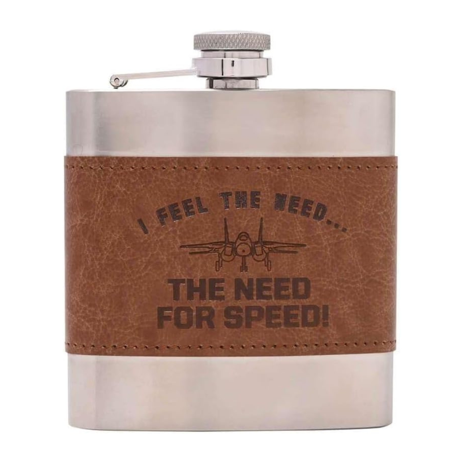 Top Gun Stainless Steel 6oz Hip Flask with Faux Leather Sleeve Brown - Image 2