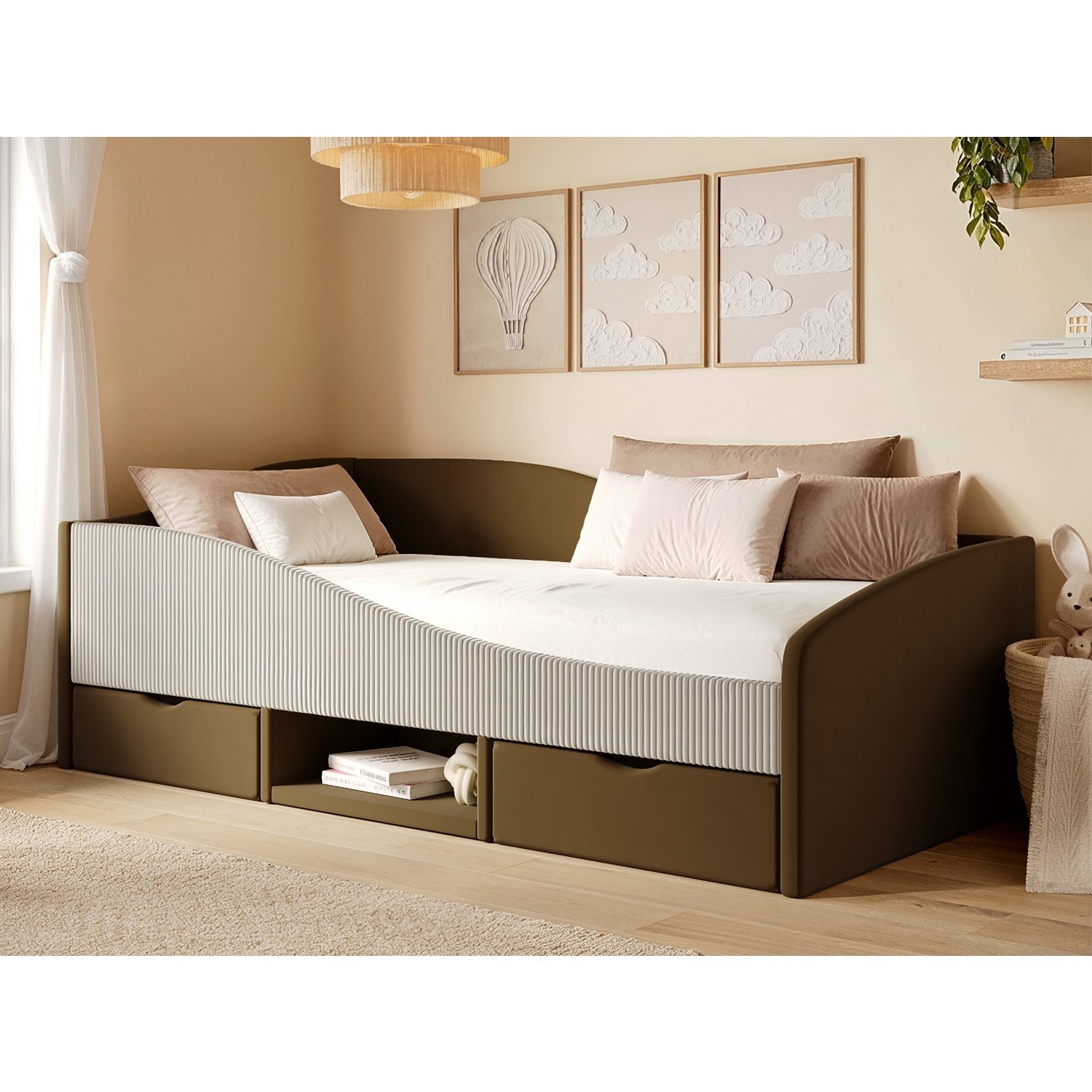 Flair Aubrey Velvet Storage Low Sleeper Bed With Beige Cord - Brown