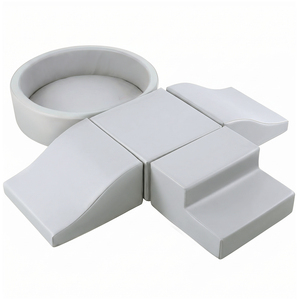 Soft Play Set 5Pc PU Leather Foam Blocks Climbing Sliding Indoor Grey