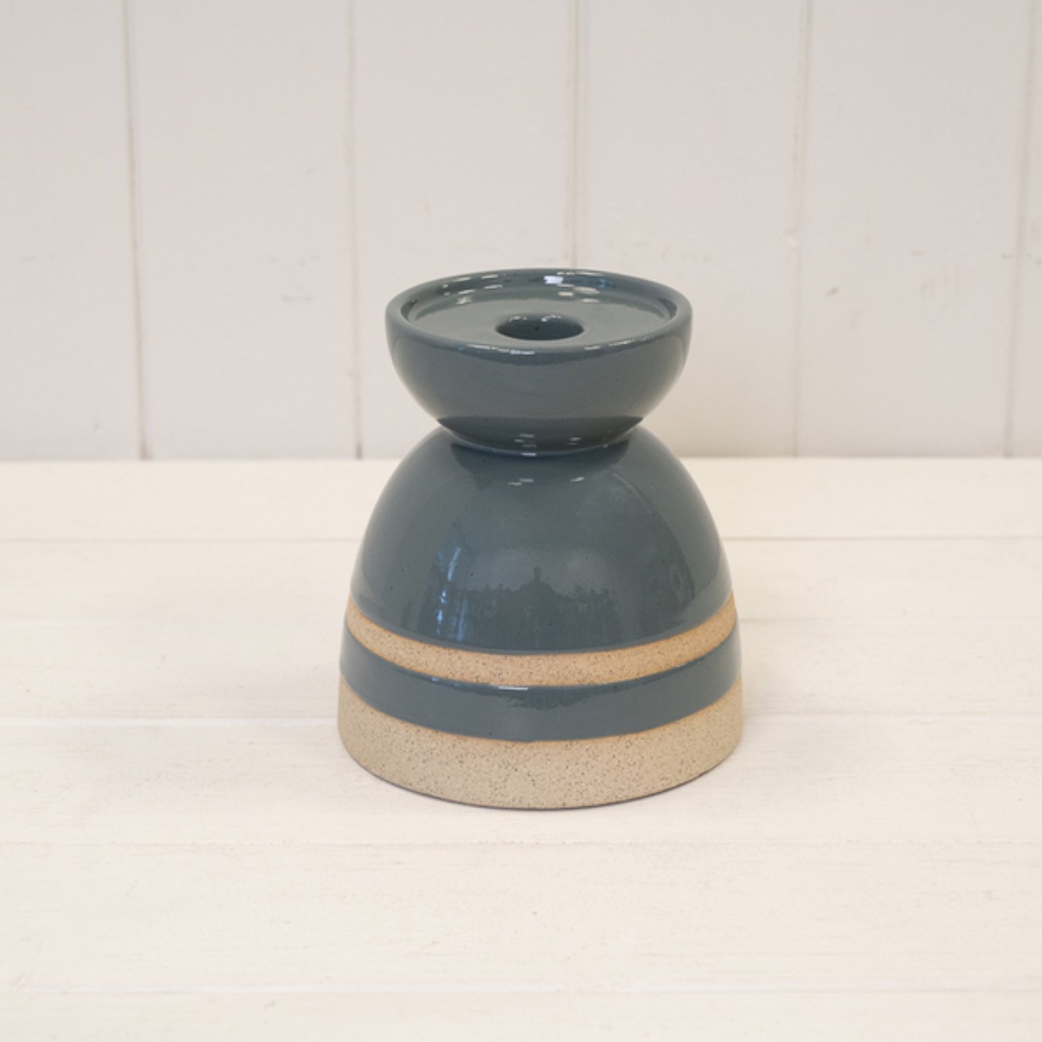 Kdmd Blue Ceramic Glazed Candle Holder With Unglazed Detail - Blue