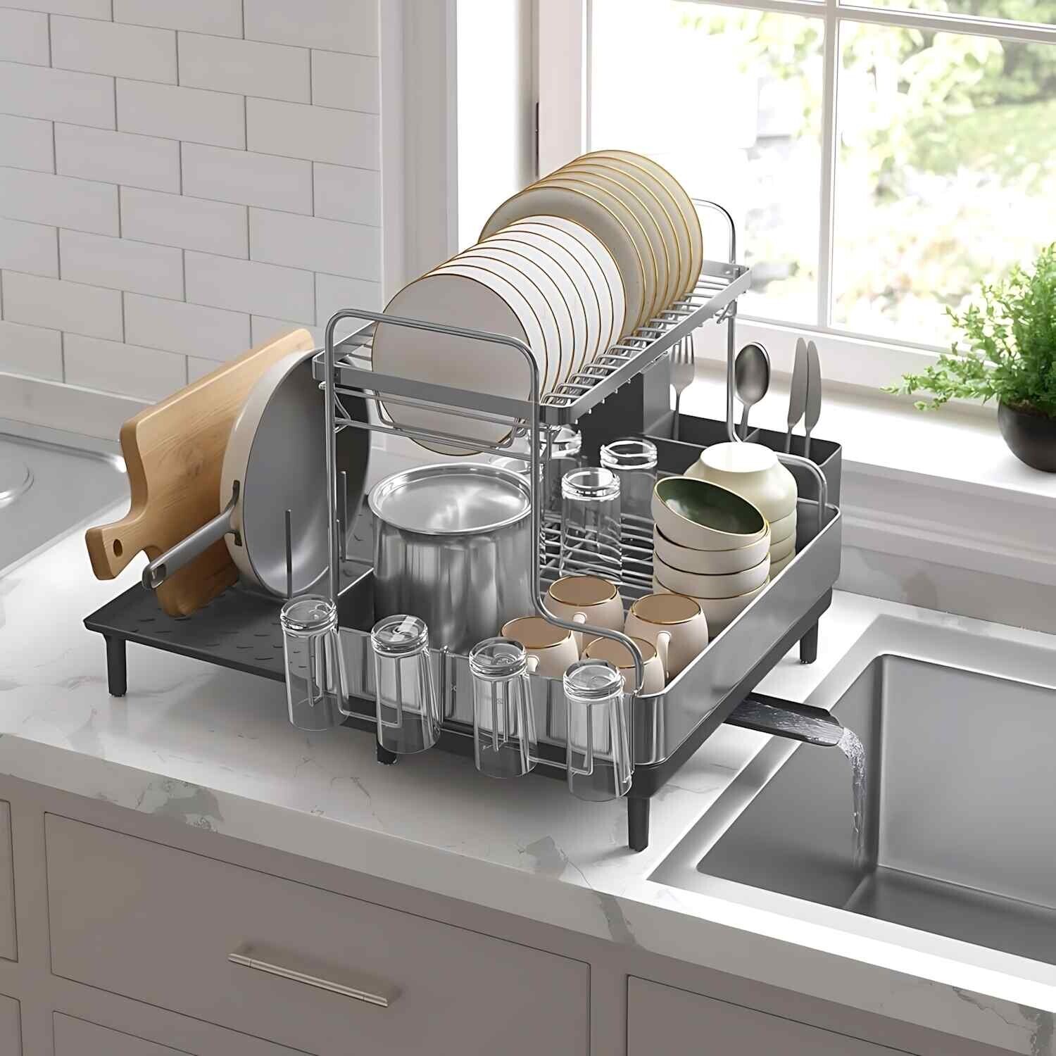 Image of Expandable Dish Drying Rack Rotating Spout,&hellip;