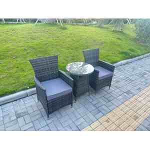 Fimous 3-Piece PE Rattan Garden Furniture 2-Seater Bistro Set for Patio, Dark Grey Mixed.