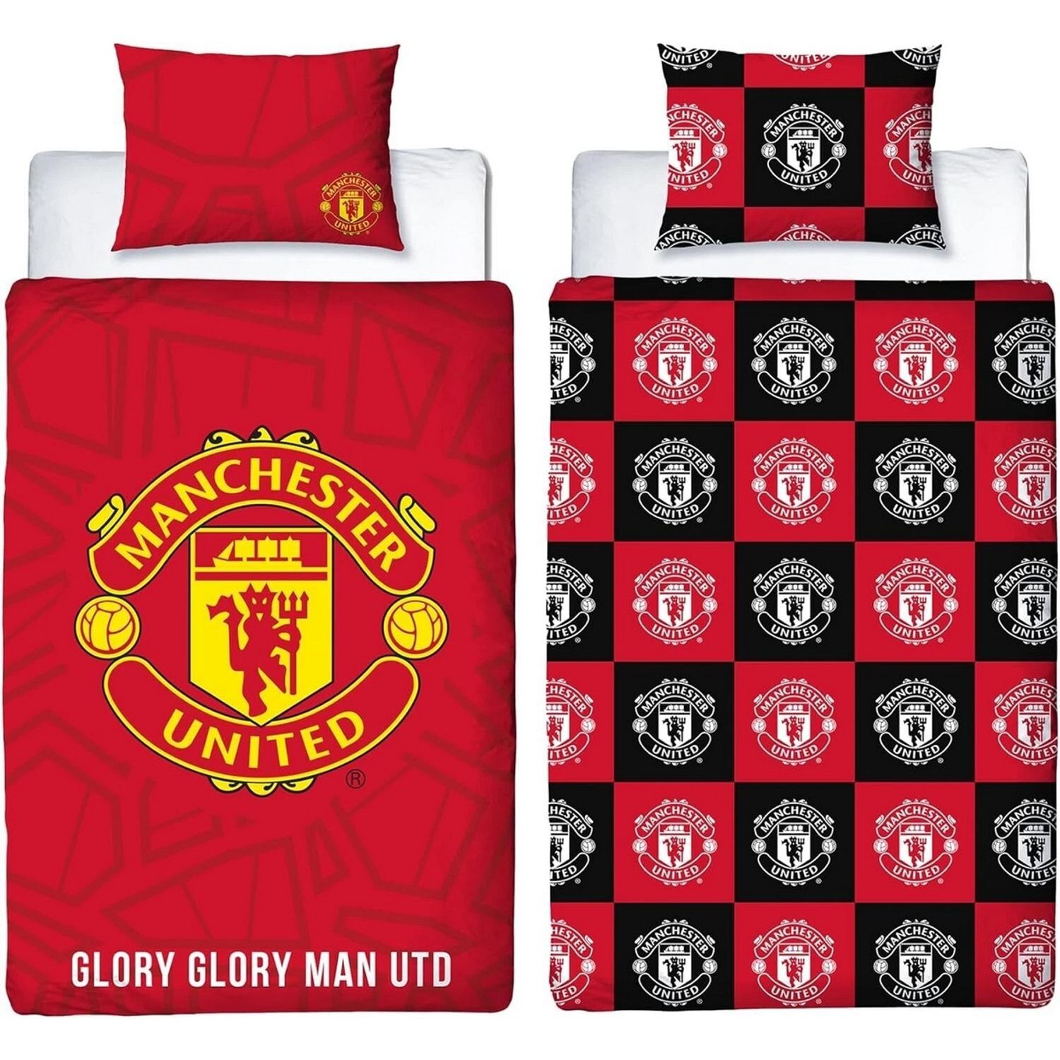 Manchester United Fc Crest Reversible Duvet Set - Red/Yellow