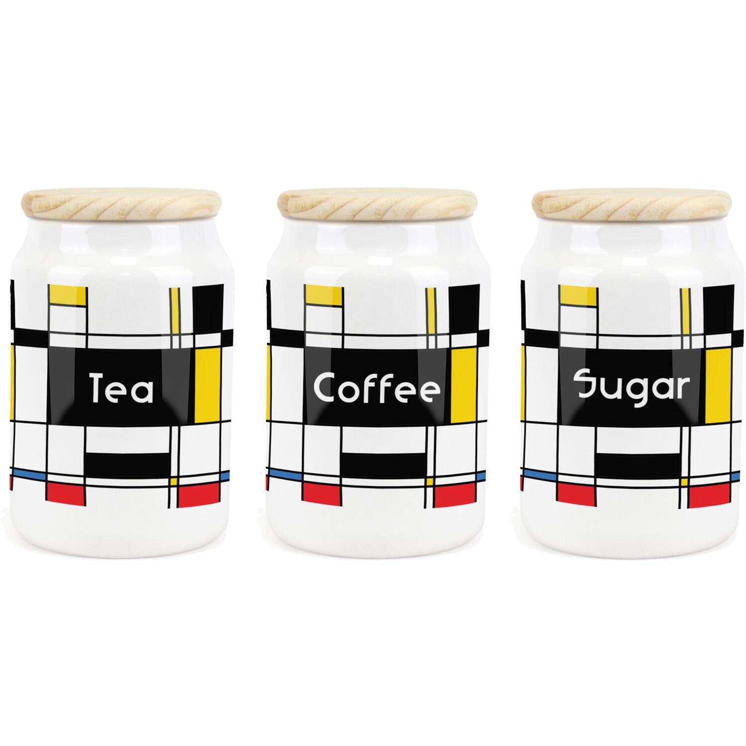 Purely Home Retro Art Deco Ceramic Tea, Coffee & Sugar Storage Canister Set - Black