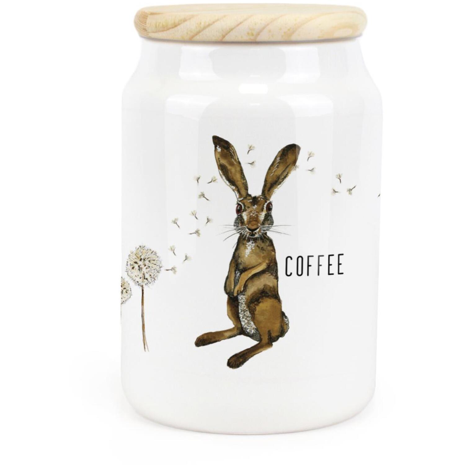 B&Q -  Hares & Dandelions Ceramic Coffee Storage CanisterFloral Hares Kitchen Storage Container & Wooden Lid 600Ml (14.5Cm X 9.5Cm) - Image 3