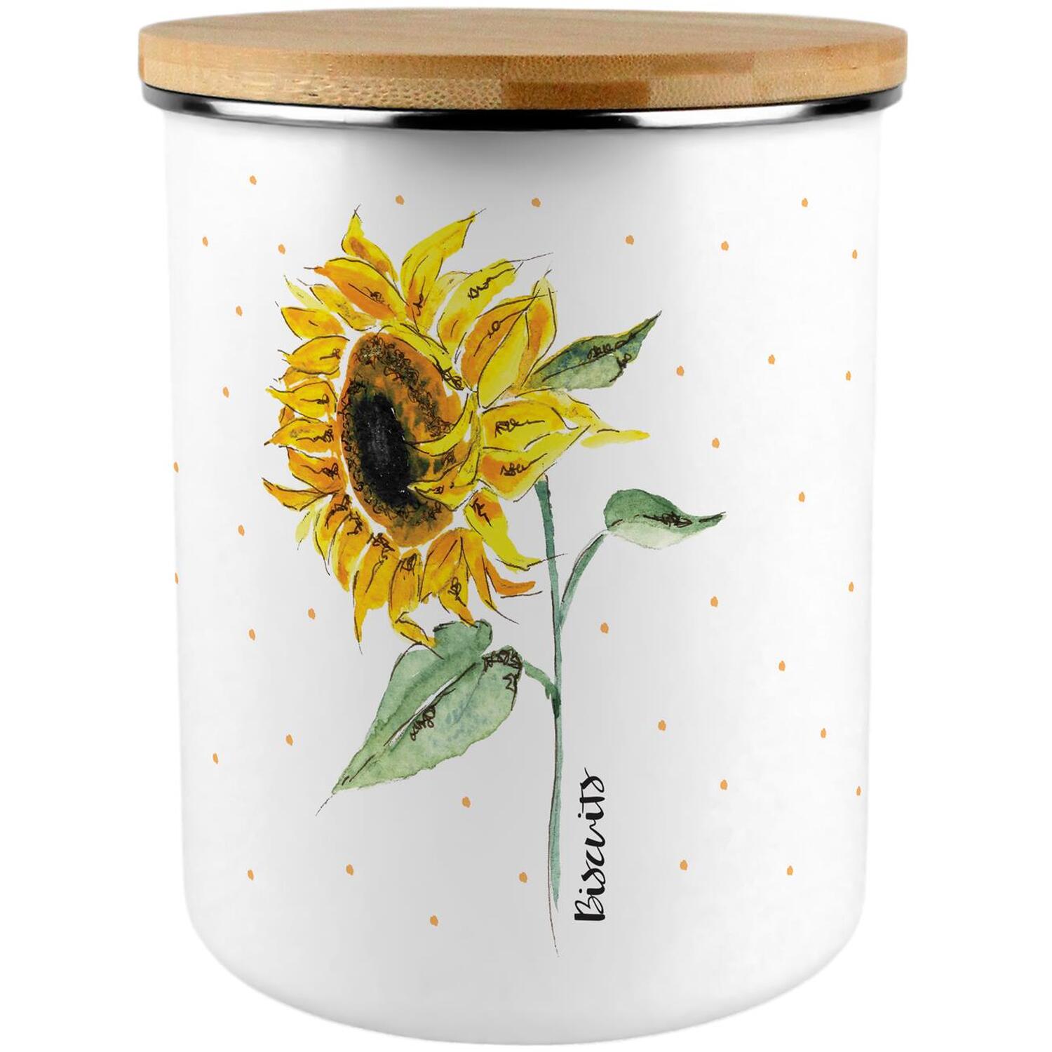 Purely Home Sunflowers & Polka Dots Biscuits Storage Canister - Rhiannon Chauncey Yellow Floral Large Enamel Cookie Jar With Lid Kitchen Gift - Image 3