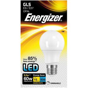 Energizer LED GLS 9.2w Opal 806lm Light Bulb E27 Warm White Dimmable