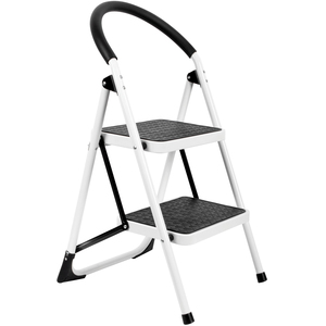 2 Step Premium Heavy Duty Steel Folding Ladder White
