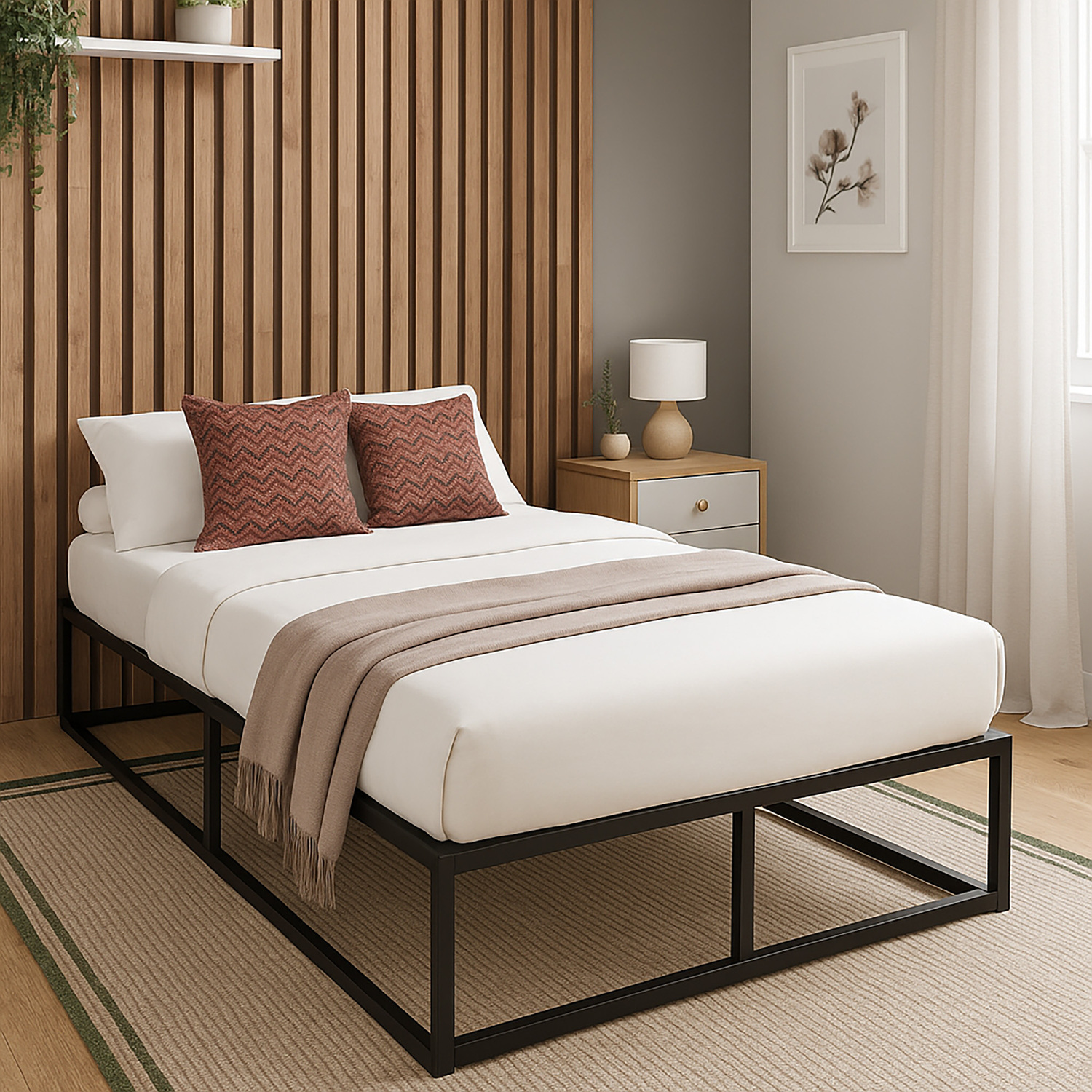 GFW Single Metal Platform Bed Frame - Black - Modern Loft Style - Image 4