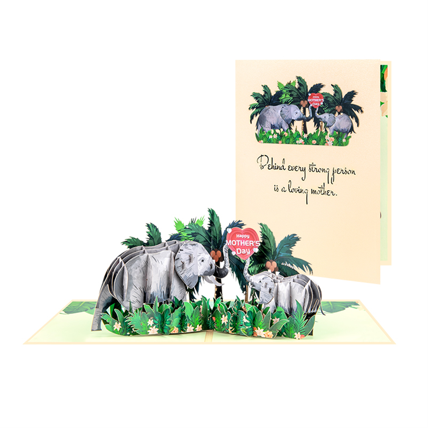 - Elephants In Green Foliage Scene Celebrating Mothers Day 3D Pop-Up Card - Image 2