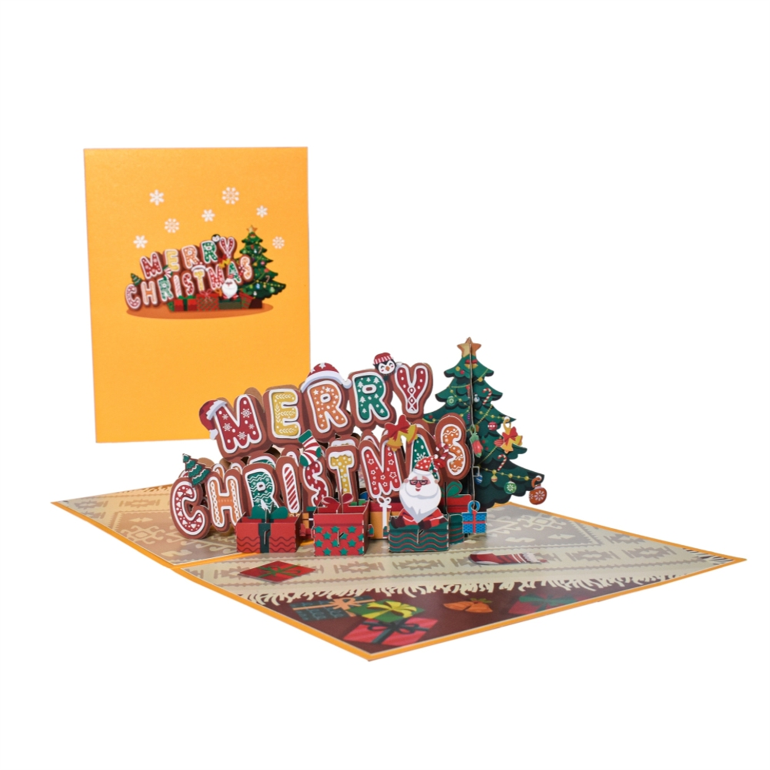 Brightfeel Jolly & Bright Gingerbread Themed 3D Pop Up Christmas Card - White