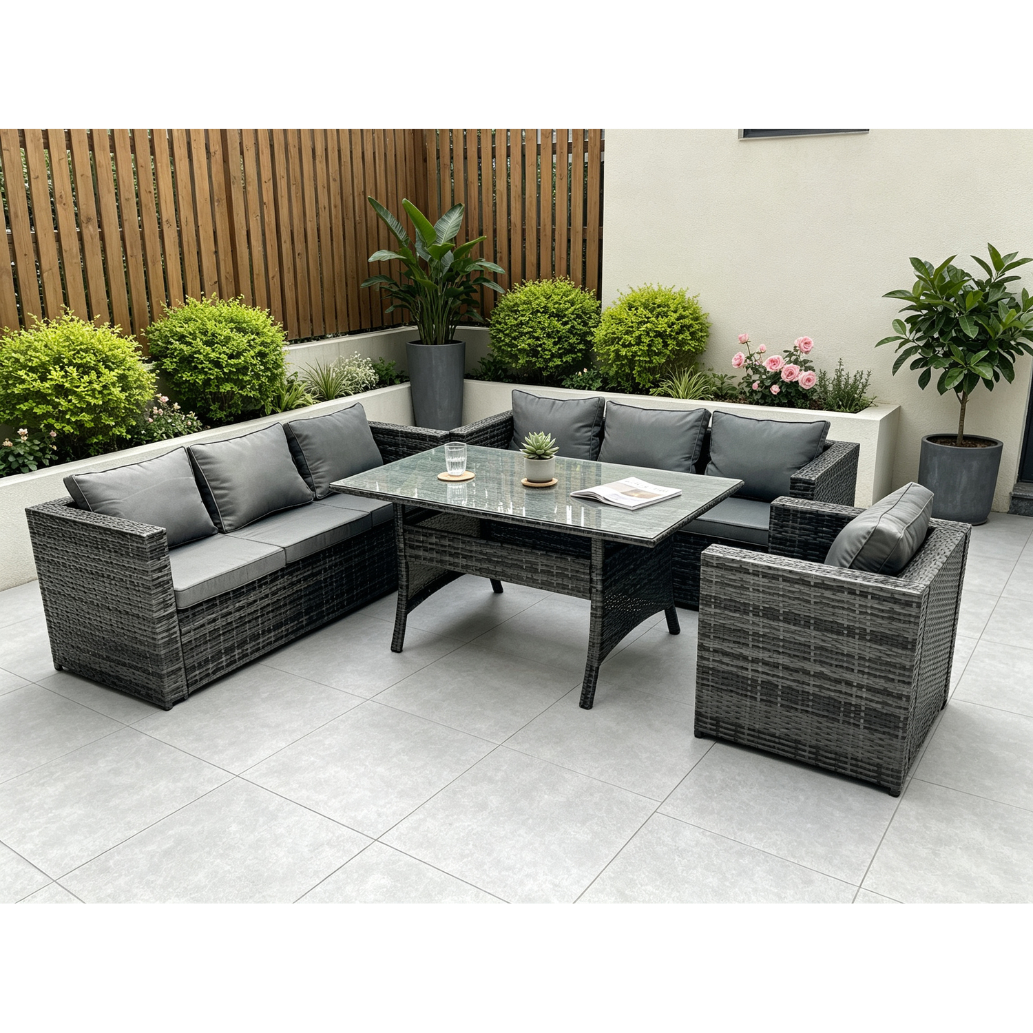 Fimous Unisex Dark Grey Outdoor Lounge Sofa Garden Furniture Set Rattan Rectangular Table Patio Chair Seater In Size 7 - Image 2