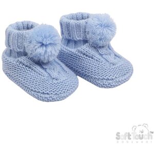 Blue Elegance Cable Knit Bootees with Pom Pom NB - 12 Months