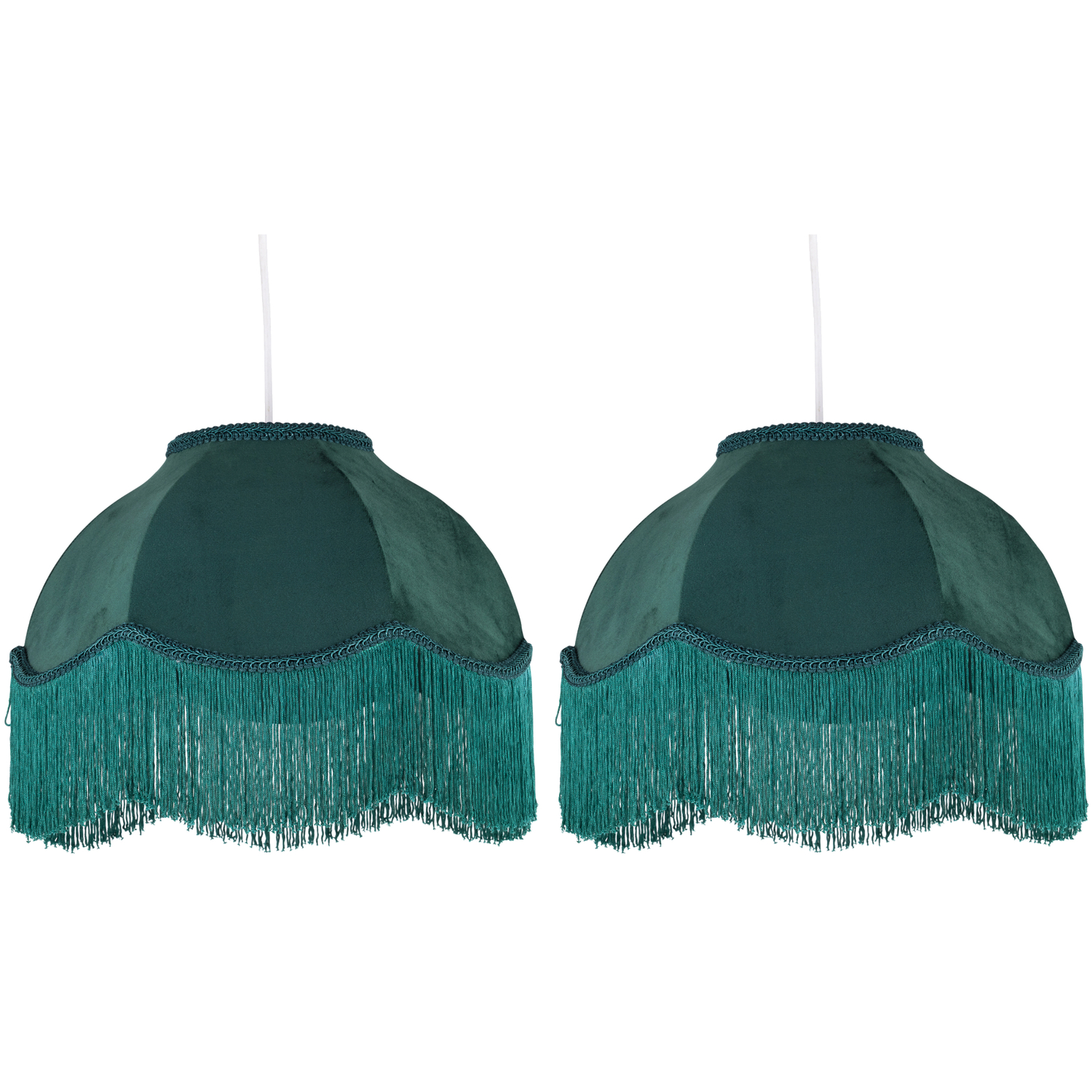 First Choice Lighting Unisex Green Set Of 2 Fringe - Dark Velvet Fringed Pendant Or Lamp Shades - Image 2