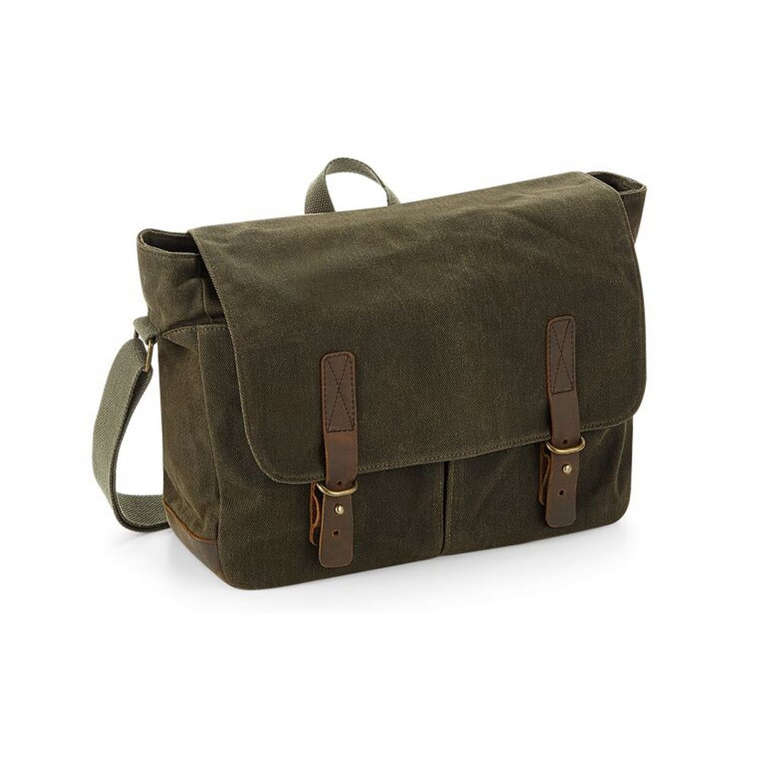 Quadra Heritage Leather Accents Messenger Bag - Olive Green