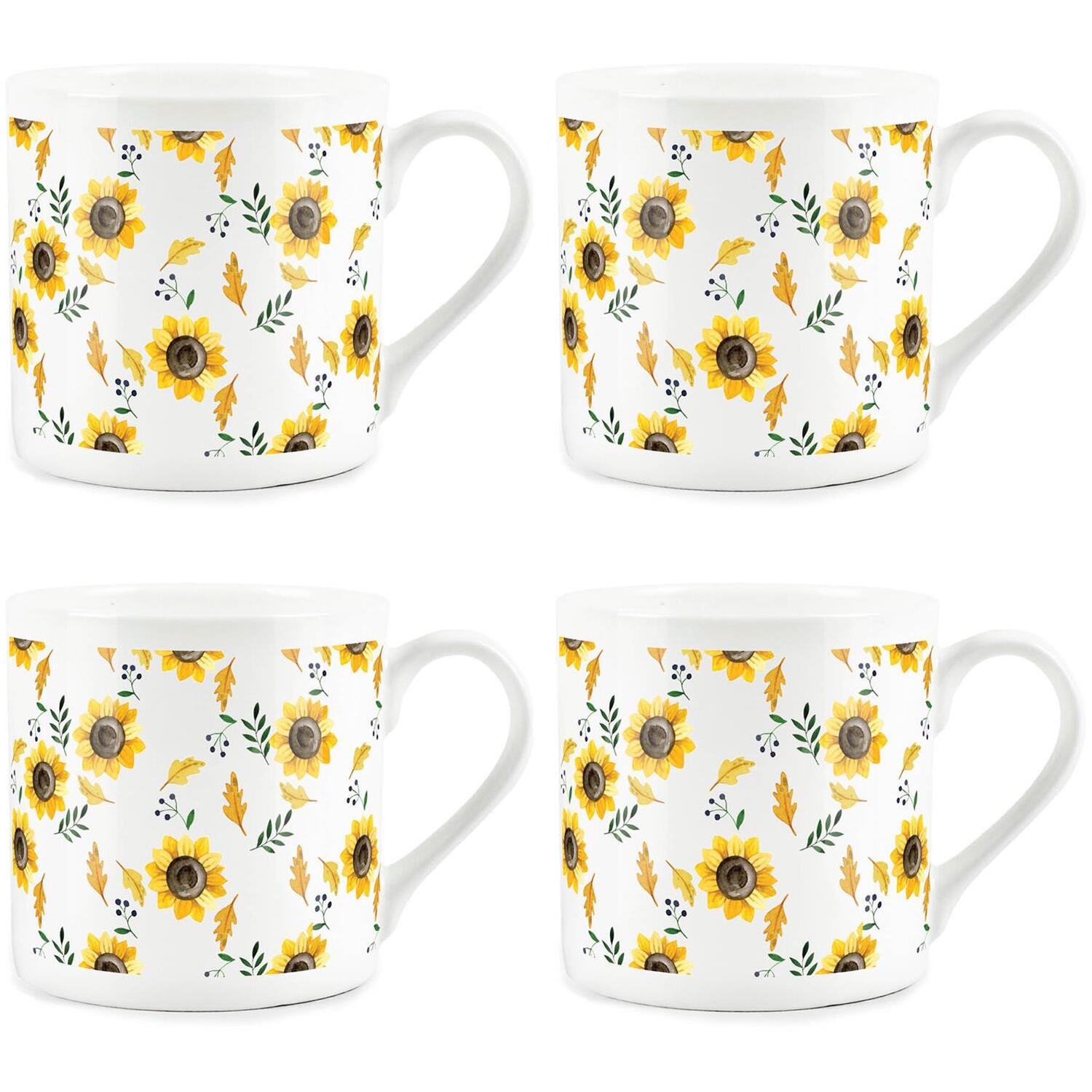 Sunflower Mugs - Bone China Yellow Floral Cups Gift - Set of 4 - Image 2