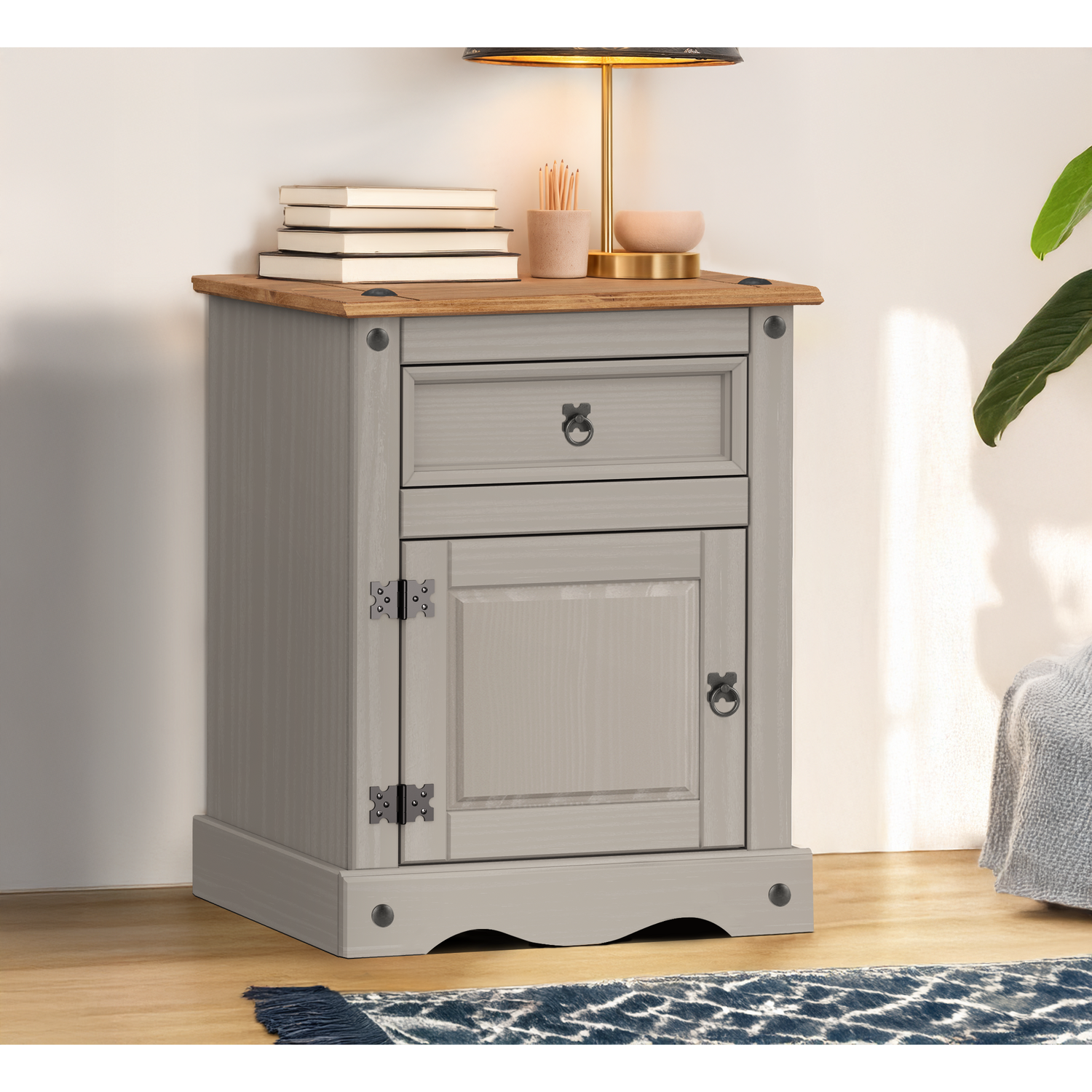 Mercers Furniture Corona Pot Cupboard Bedside Cabinet Large Solid Wood Pine Wooden - Grey