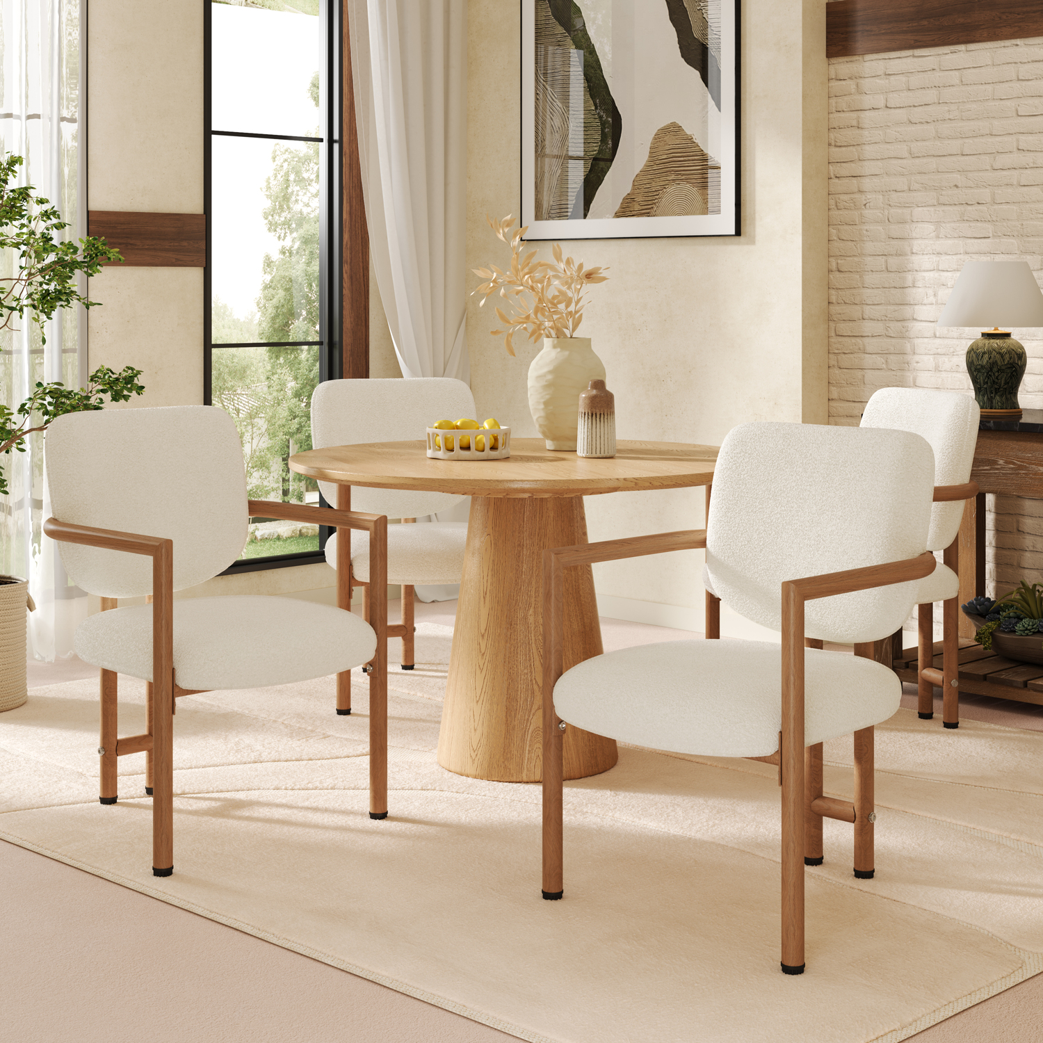 Aka Bouclé Dining Chairs With Metal Legs, Natural Wood Colour, Set Of 4 - Natural