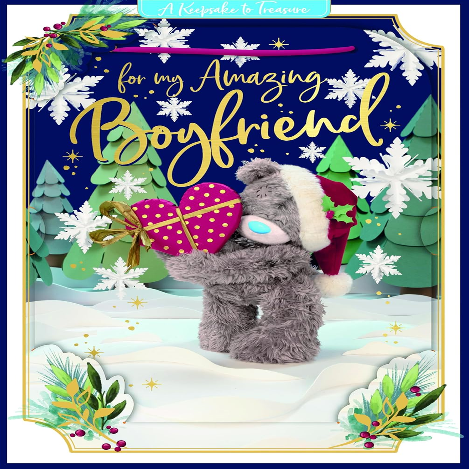 Me To You Tatty Teddy 3D Christmas Keepsake Card For An Amazing Boyfriend, Tatty Teddy Bear Holding Red Heart 6 X 9 Inches - Official Collection - Image 3