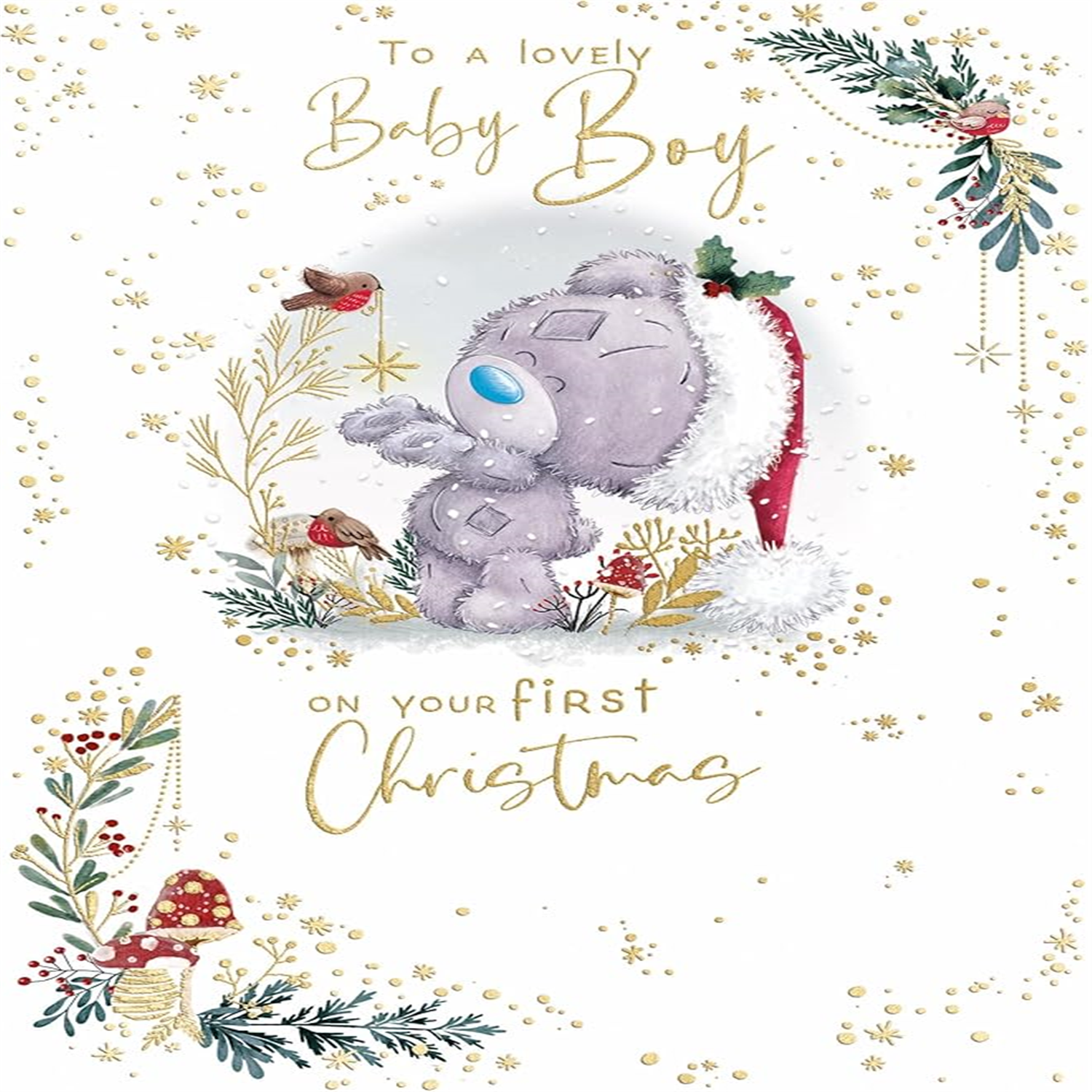 Me To You Bear In Santa Hat Baby Boy's First Christmas Card - Red