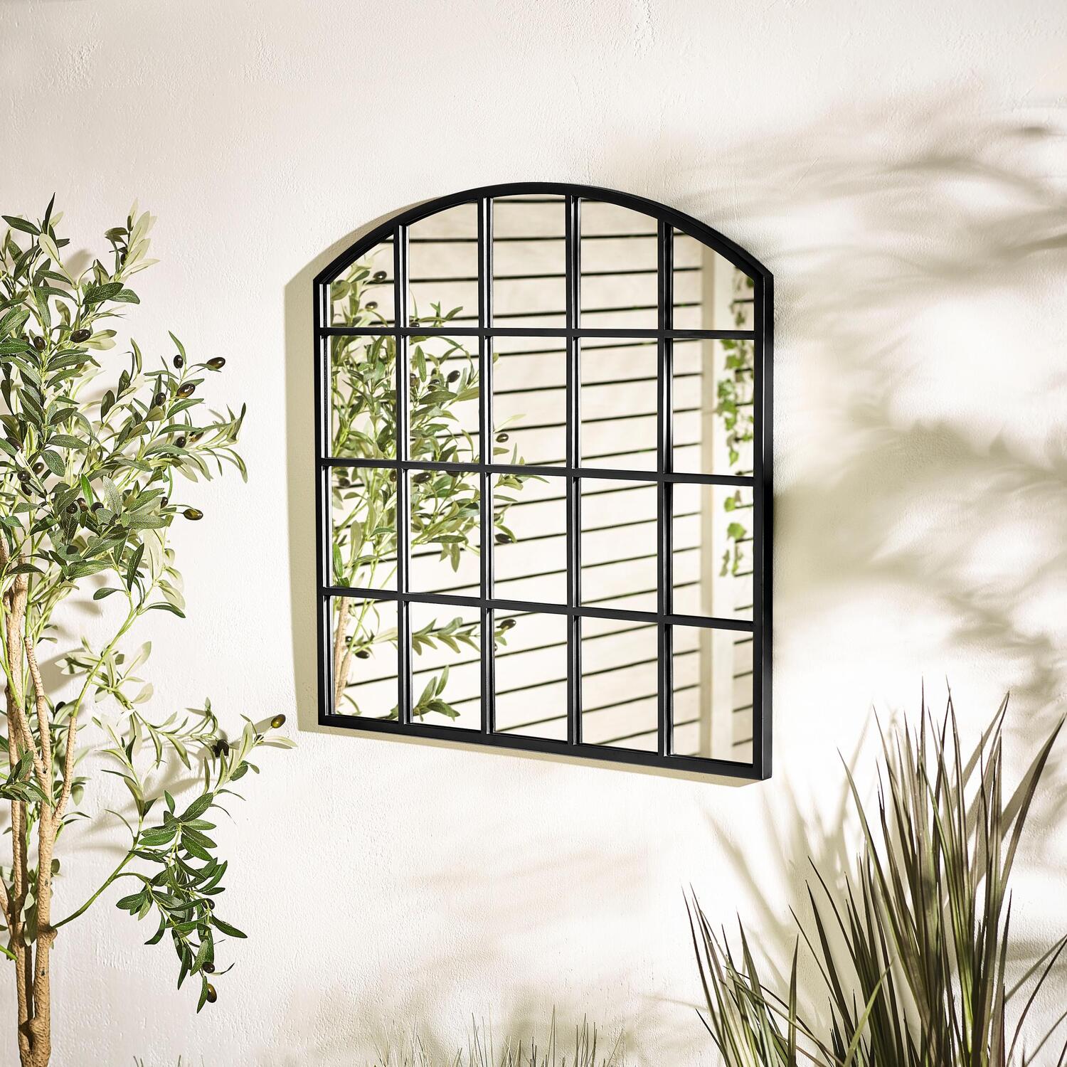 Furniturebox Uk Hinton Medium Arched Window 70X70cm Garden Mirror - Black