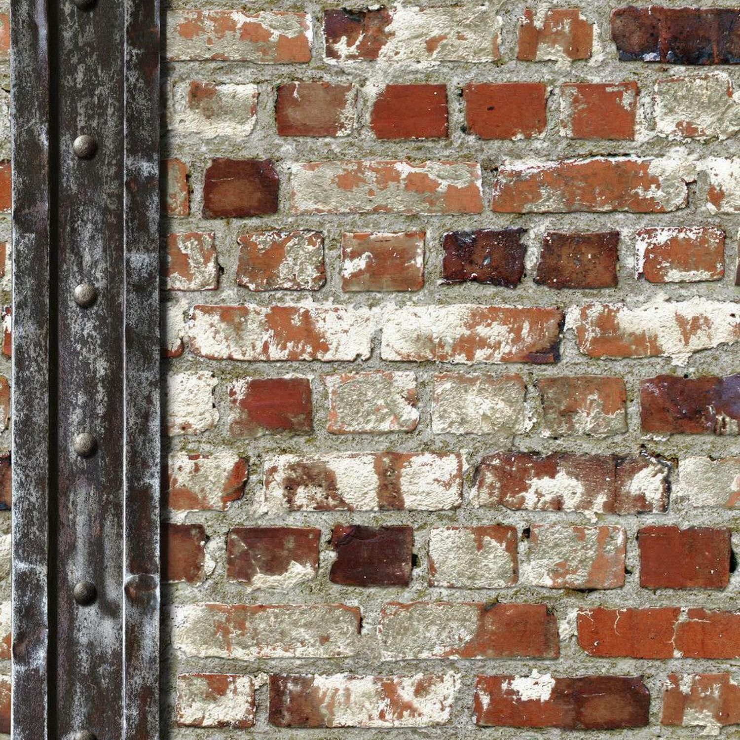 Muriva Loft Brick with Beam Wallpaper - Rustic Red Brick Design - Steel Metal Beam - Smooth Finish - Wipeable - 10.05m Roll - Image 7
