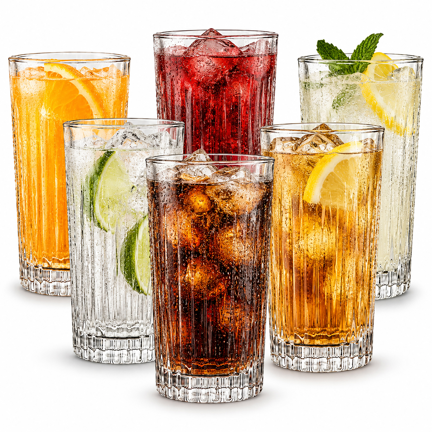 Simpa Pleated Embossed Highball Glasses - 350Ml - Set Of 6 - Clear
