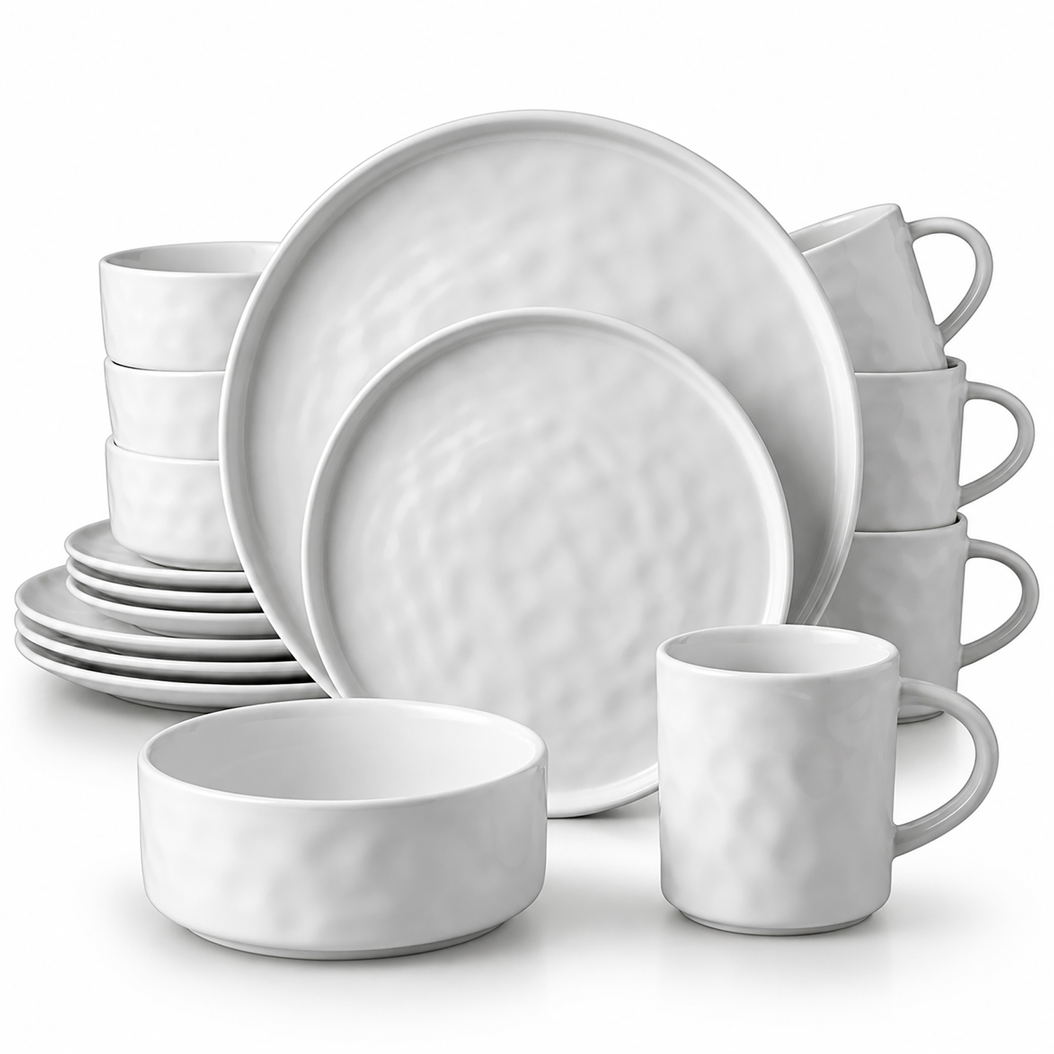 Simpa Artisan Hammered Dinner Set - White / 16