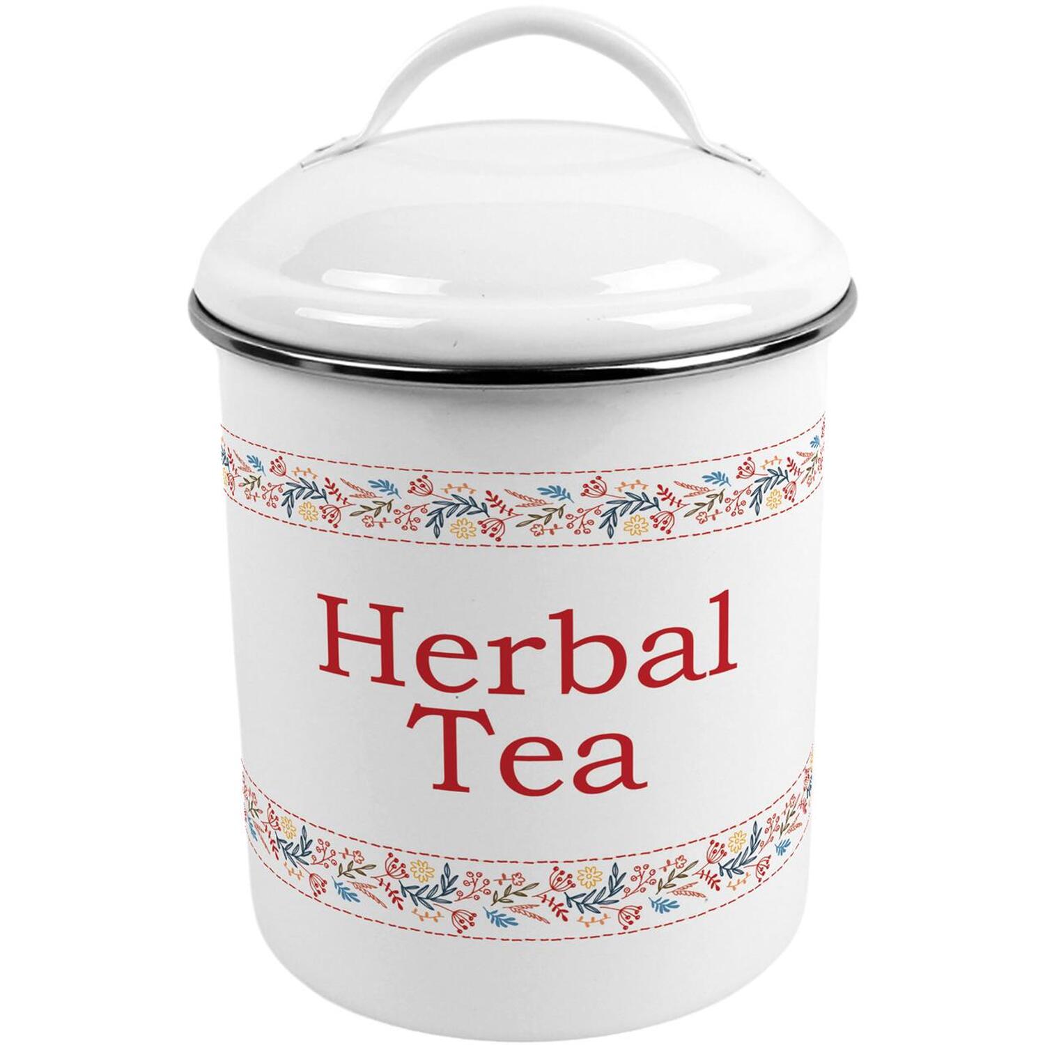 Purely Home Floral Embroidery Herbal Tea Canister - Metal Kitchen Storage Container - Red