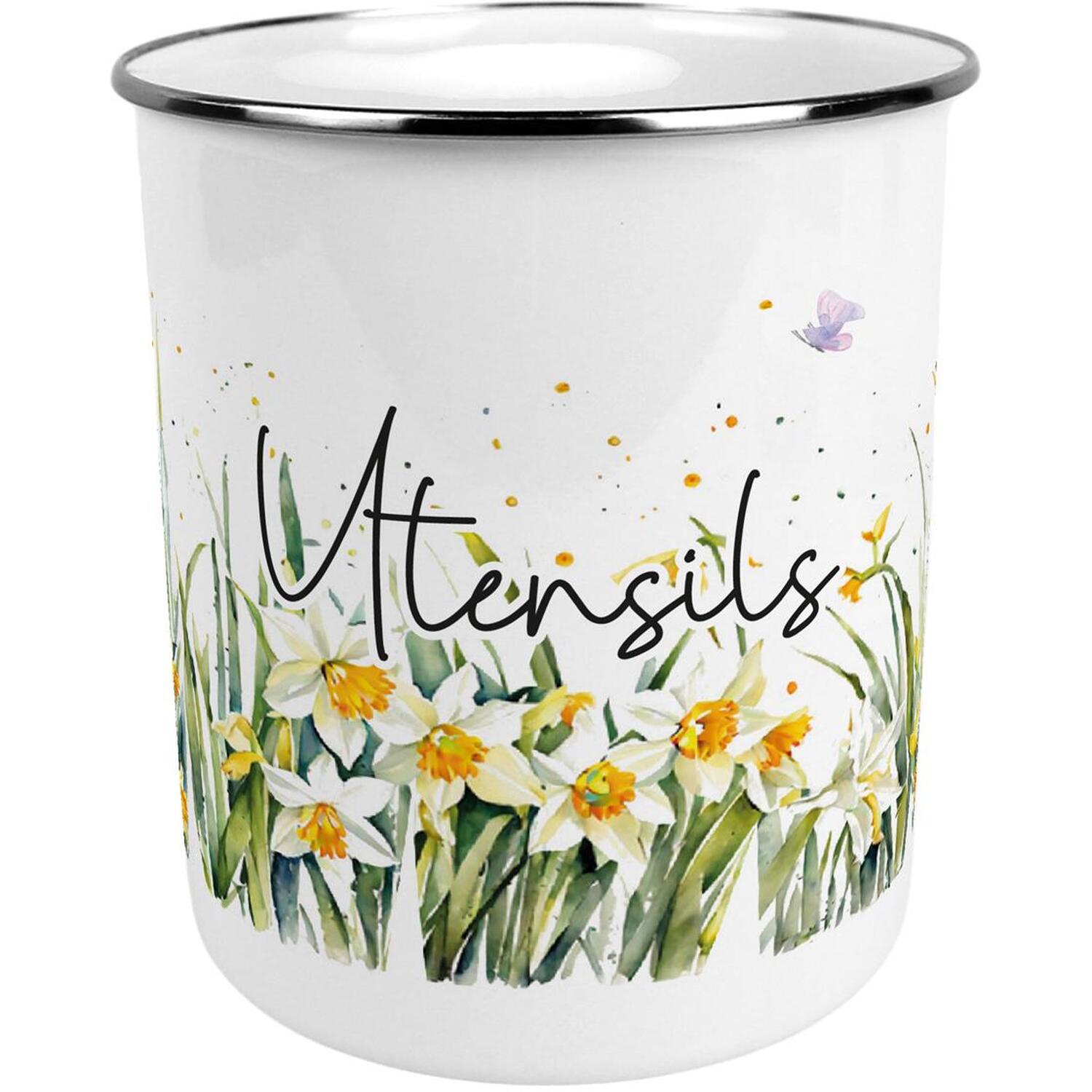 Purely Home Springtime Daffodils Large Metal Kitchen Utensil Pot
