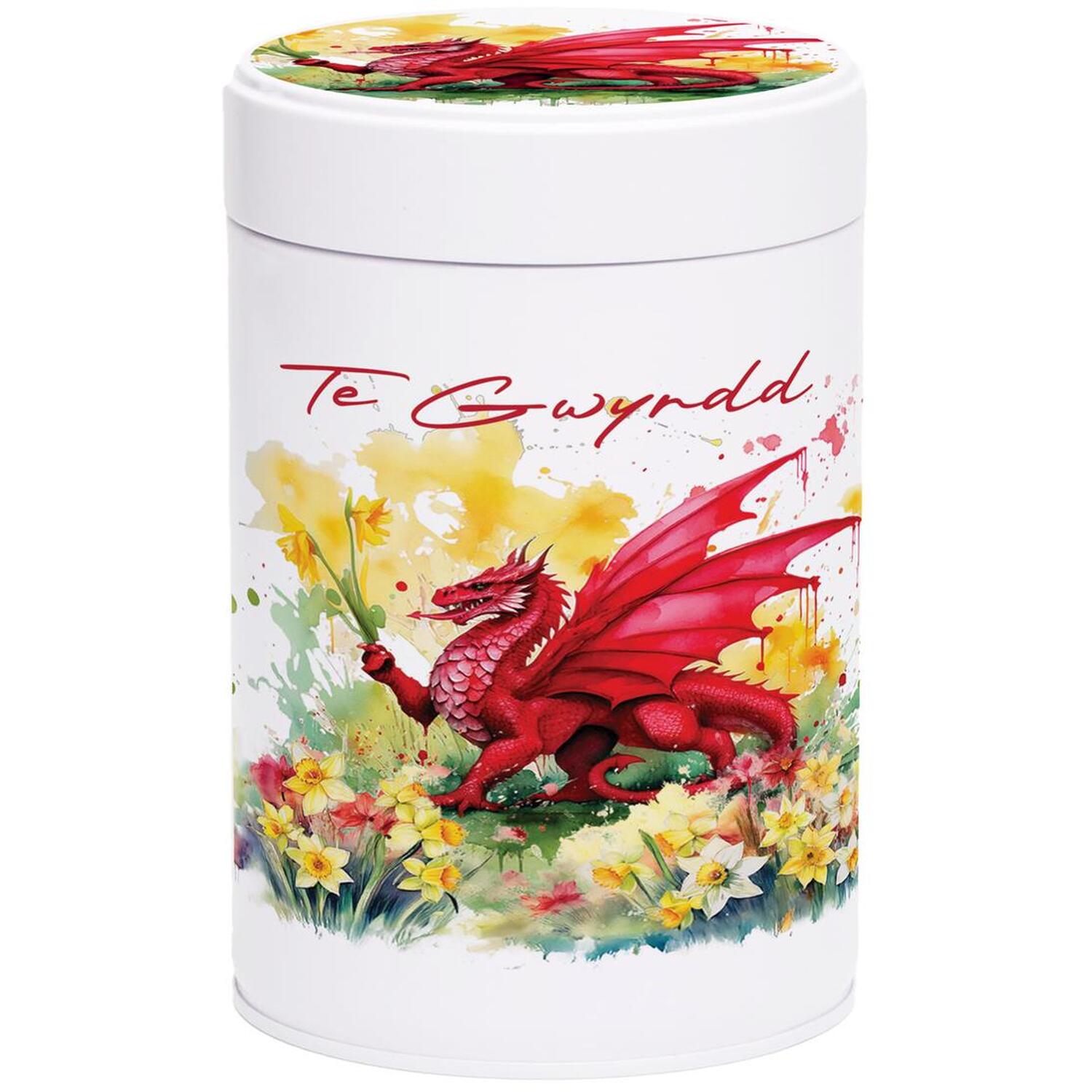 Welsh Dragon & Daffodils Te Gwyndd Canister - Wales Souvenir Storage Gifts - Image 2