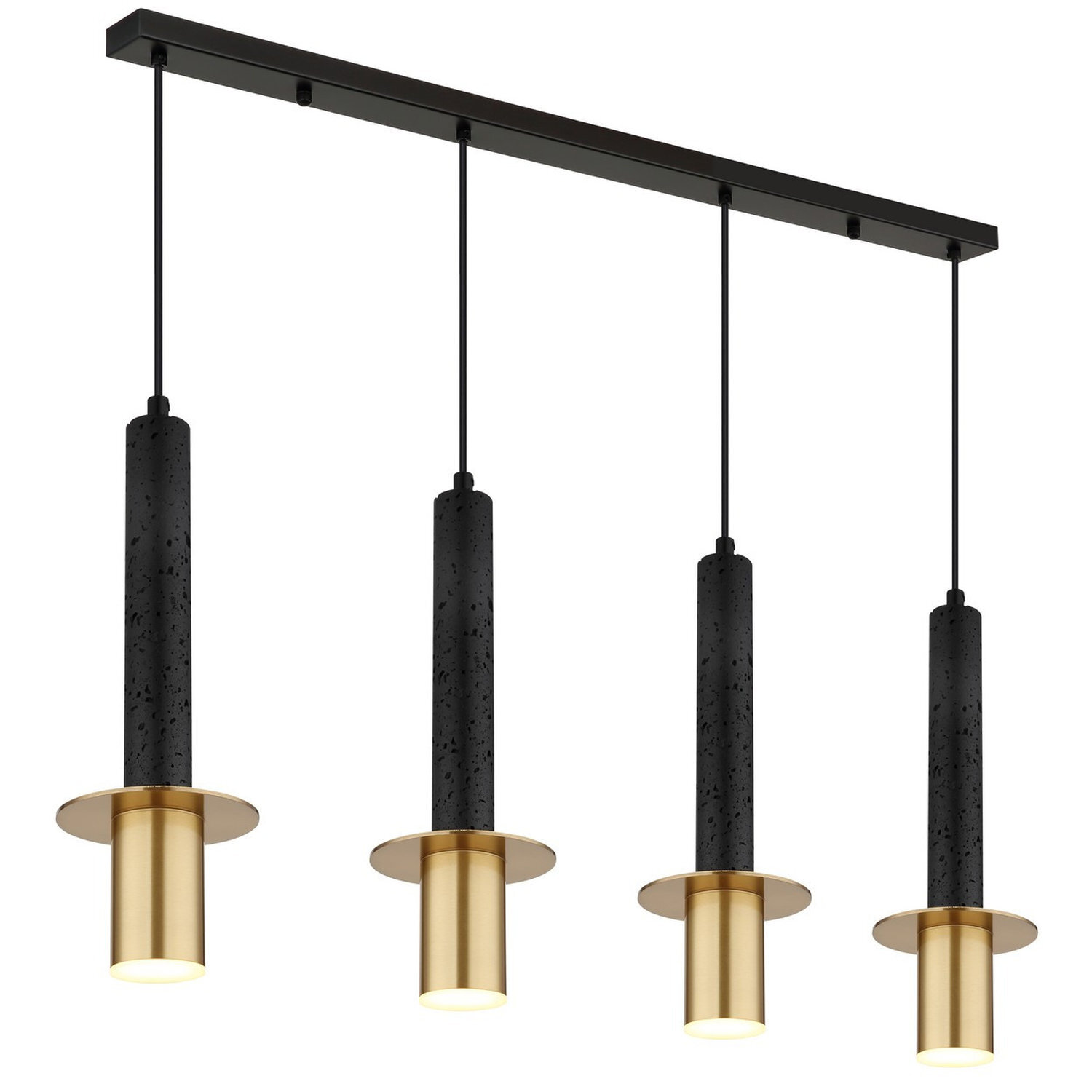 Globo Shanna Pendant Light, Length 87 Cm, Black/Brass, 4-Bulb Stone Design - Image 2