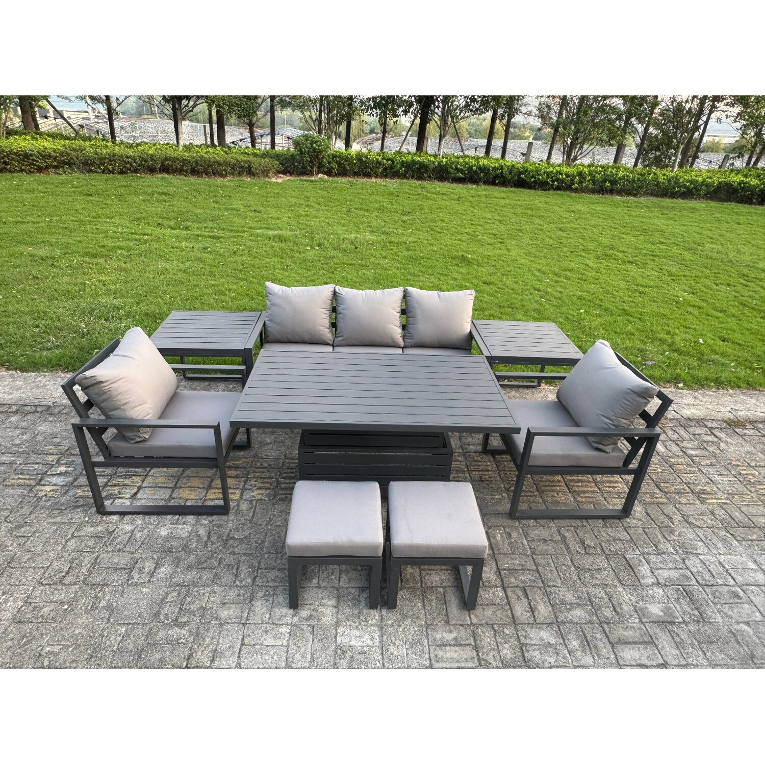 B&Q - 8-Piece Aluminium Garden Furniture Sets 7 Seater With Adjustable Rising Lifting Dining Table 2 Chairs 2 Side Tables - Image 3