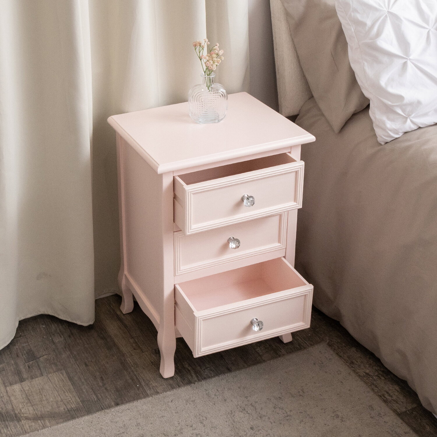 Pink Drawer Stuff Pink 3 Drawer Bedside Table - Sophia Pink Collection