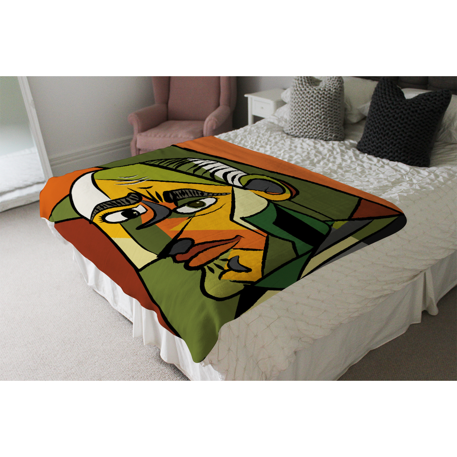 Frowning Man Closeup Blanket - Orange
