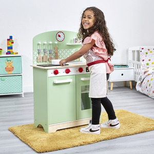 Kids Wooden Retro Play Kitchen with Accessories Green and White