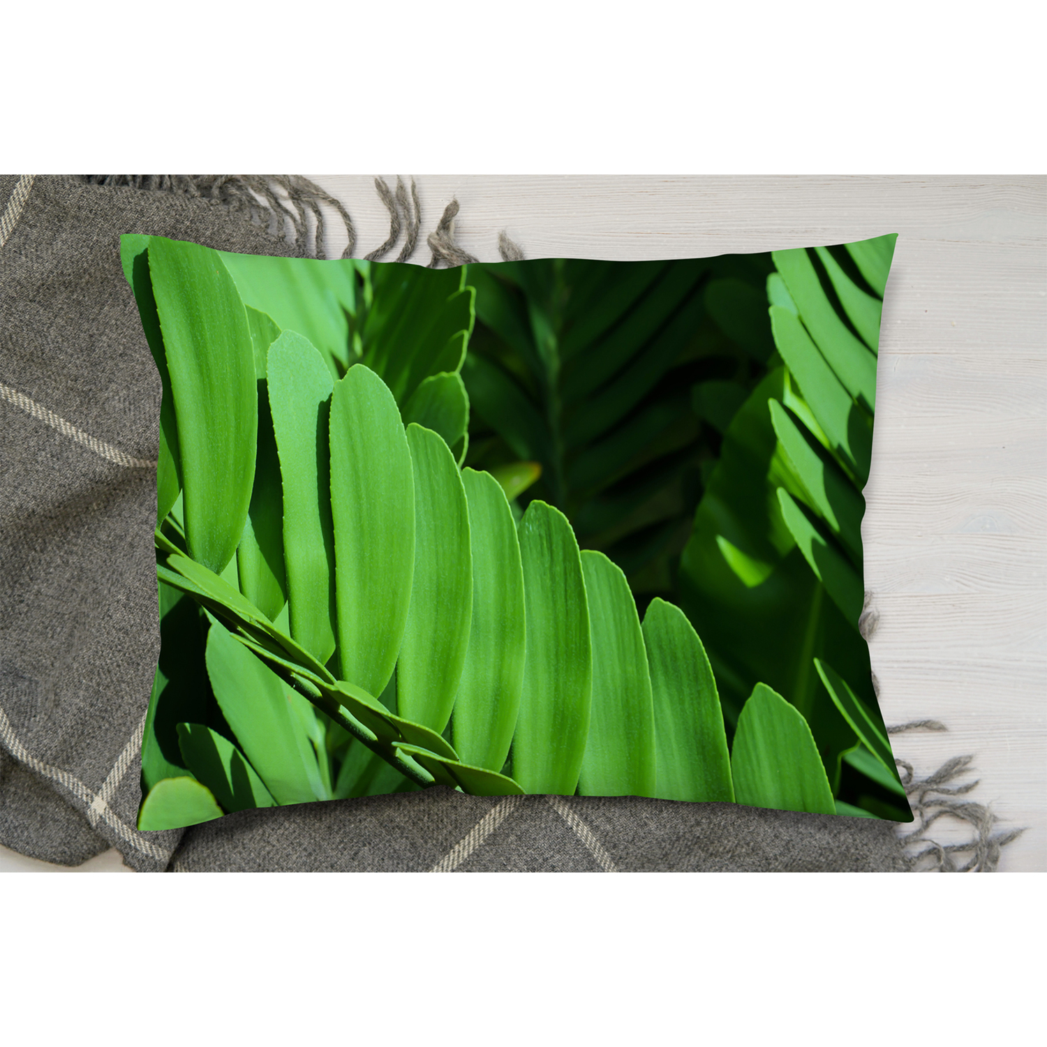 Natural Dark Green Leaves, Long Slender Green Leaves Cushion - Green
