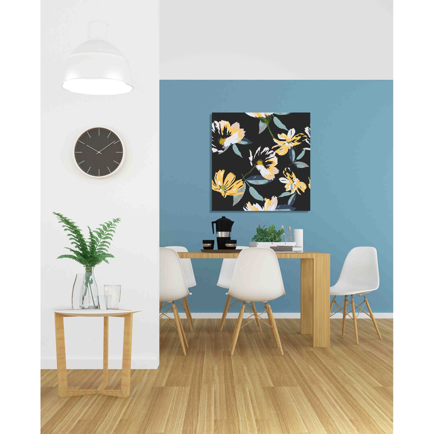 'Yellow and Black Floral' Graphic Art on Canvas - Yellow / 101cm / 127cm