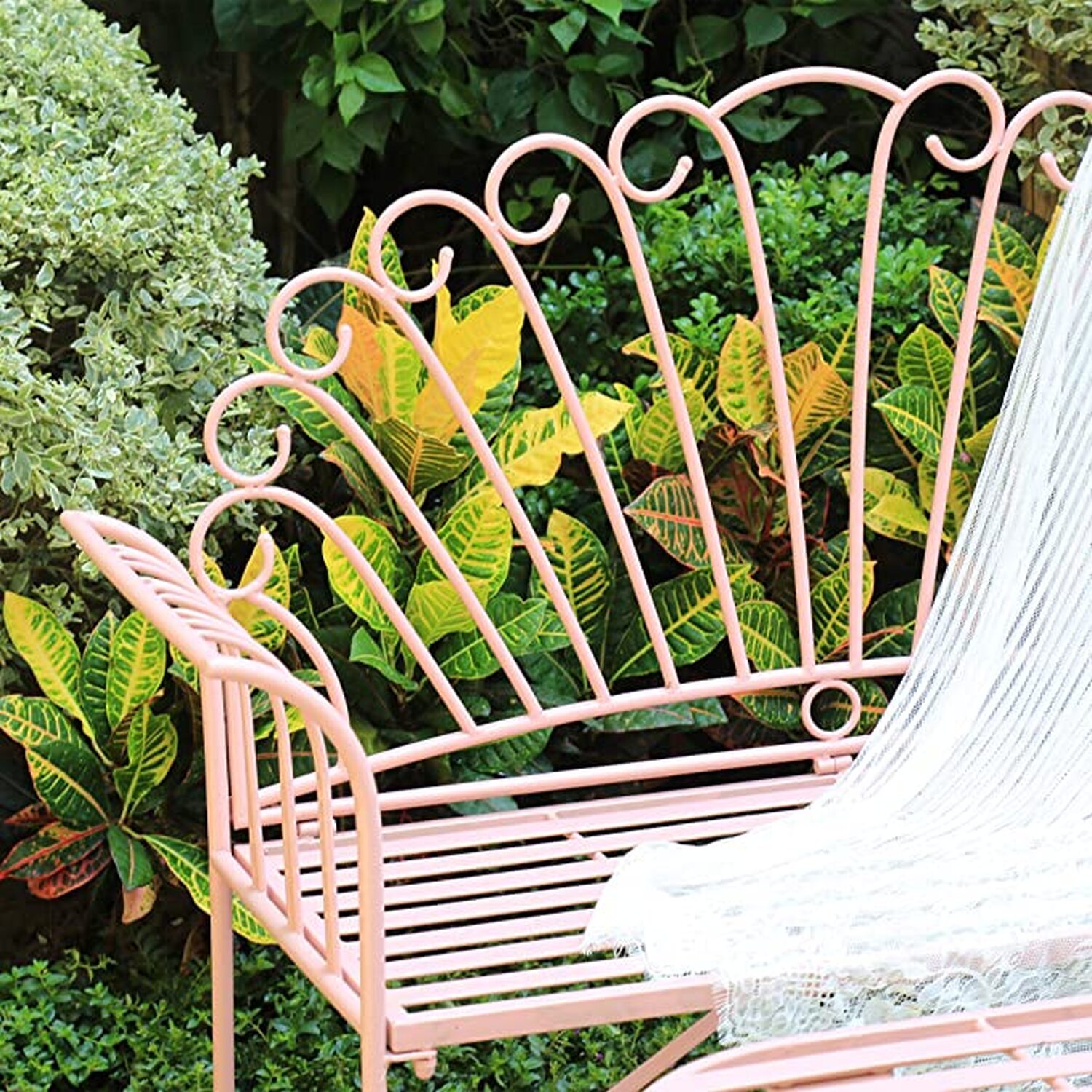 Glamhaus Foldable Shabby Chic Handmade Vintage Palermo Garden Bench - Pink