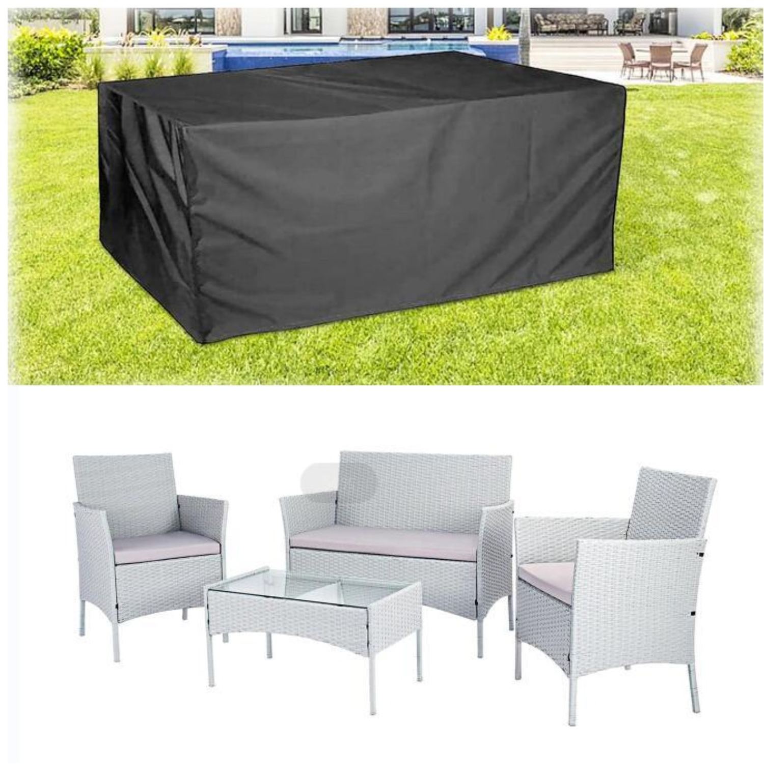 Bigzzia - Grey 4 PCS Rattan Garden Furniture Set - Grey 4pcs with cover / Cover thumbnail