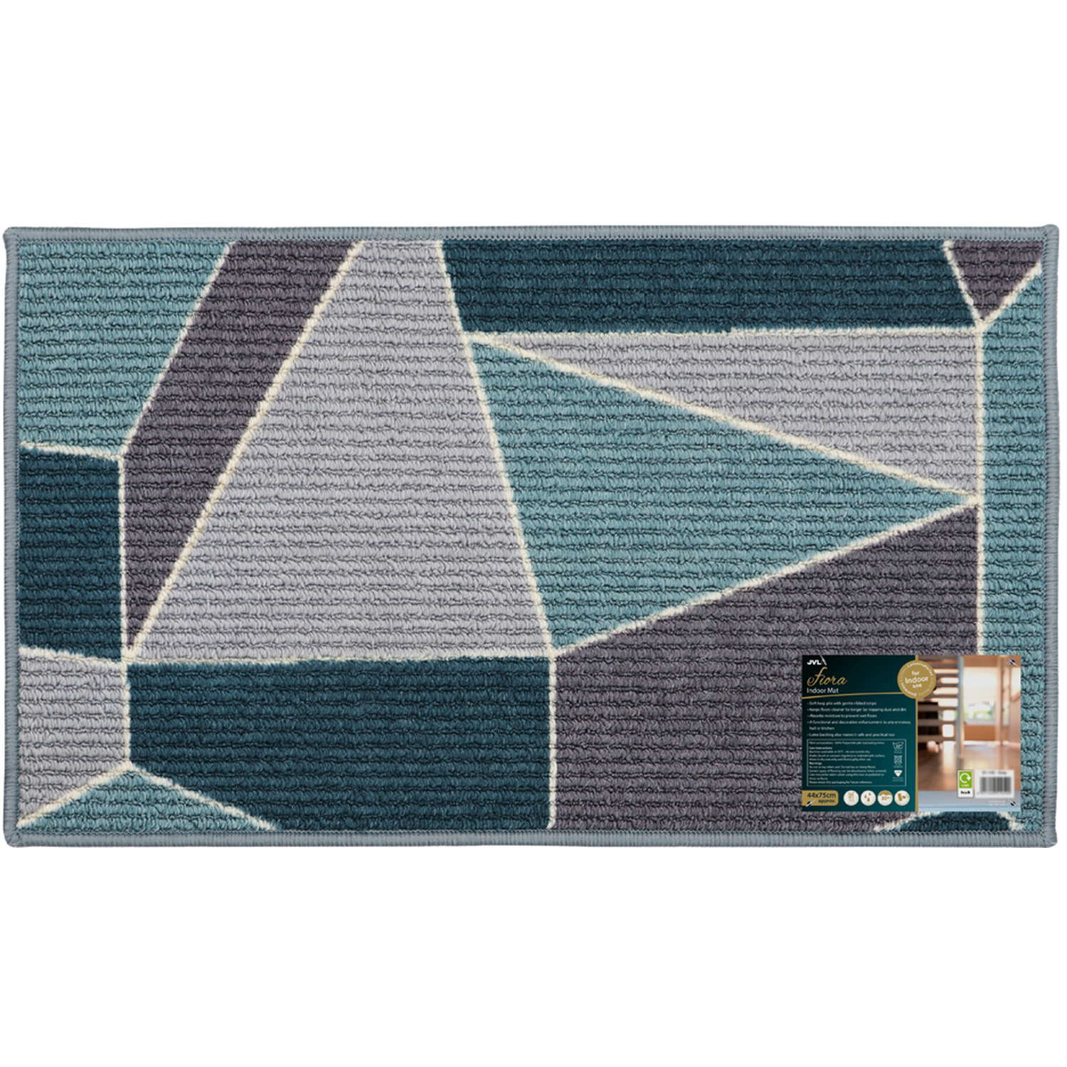JVL Fiora Zerbino Lavabile In Lavatrice 44x75 Cm – Motivo Uovo D'Anatra/Grigio, Antiscivolo