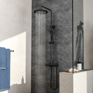Bathroom Thermostatic Chromed Shower Mixer Set Exposed Twin Head Round