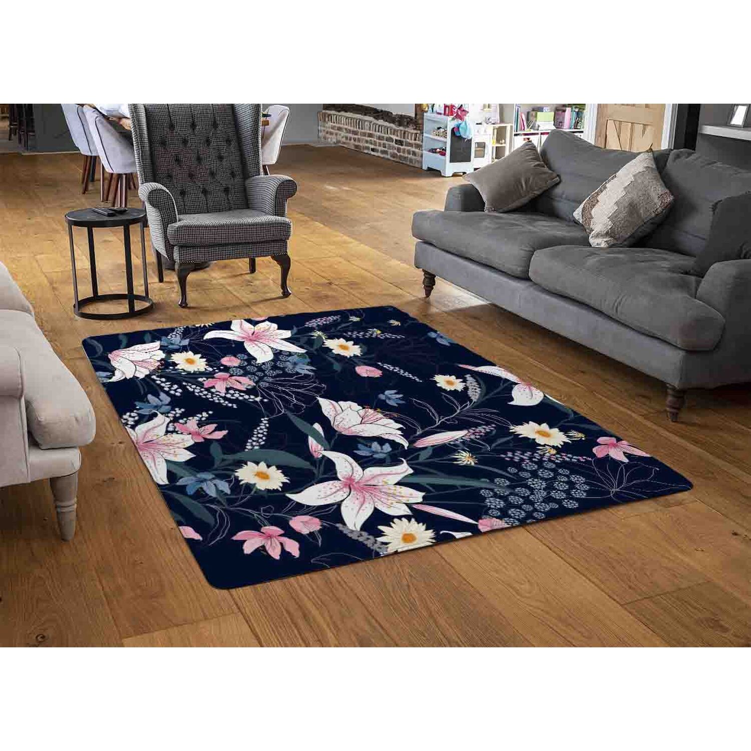 Temu Pink Rug With Flower Tropical White Pink Flowers Rug